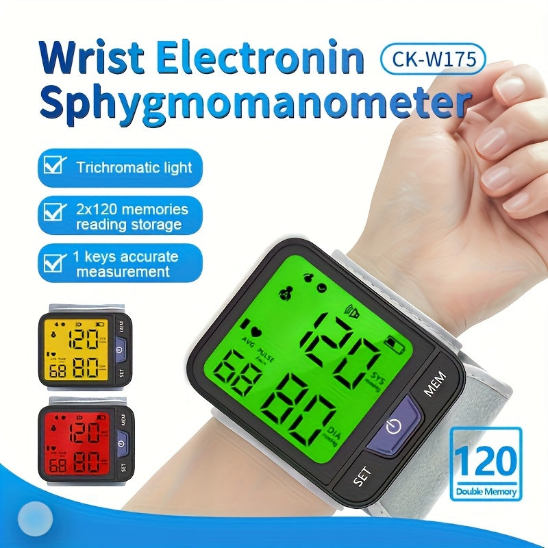 Automatic Wrist Blood Pressure Monitor With Voice, 3-Color Backlit Digital LCD Display, 240 Memory Storage For Dual Users, Portable Adjustable Cuff BP Device For Home Use.