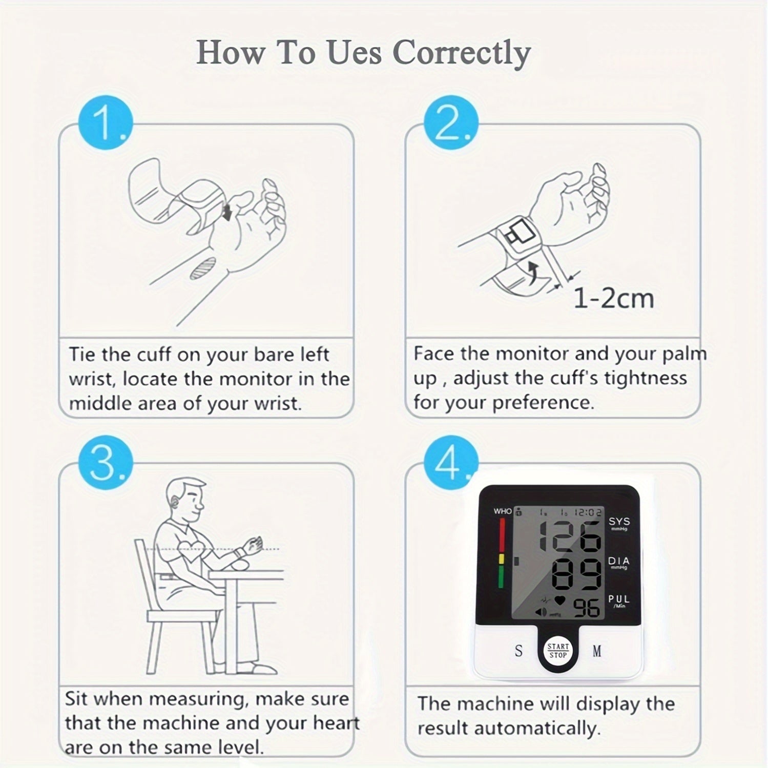 CHANG KUN Wrist Blood Pressure Monitor, Automatic Wrist BP Monitor, Battery Operated Digital Large LCD Display Blood Pressure For Home Use Adjustable Cuffs Without Battery