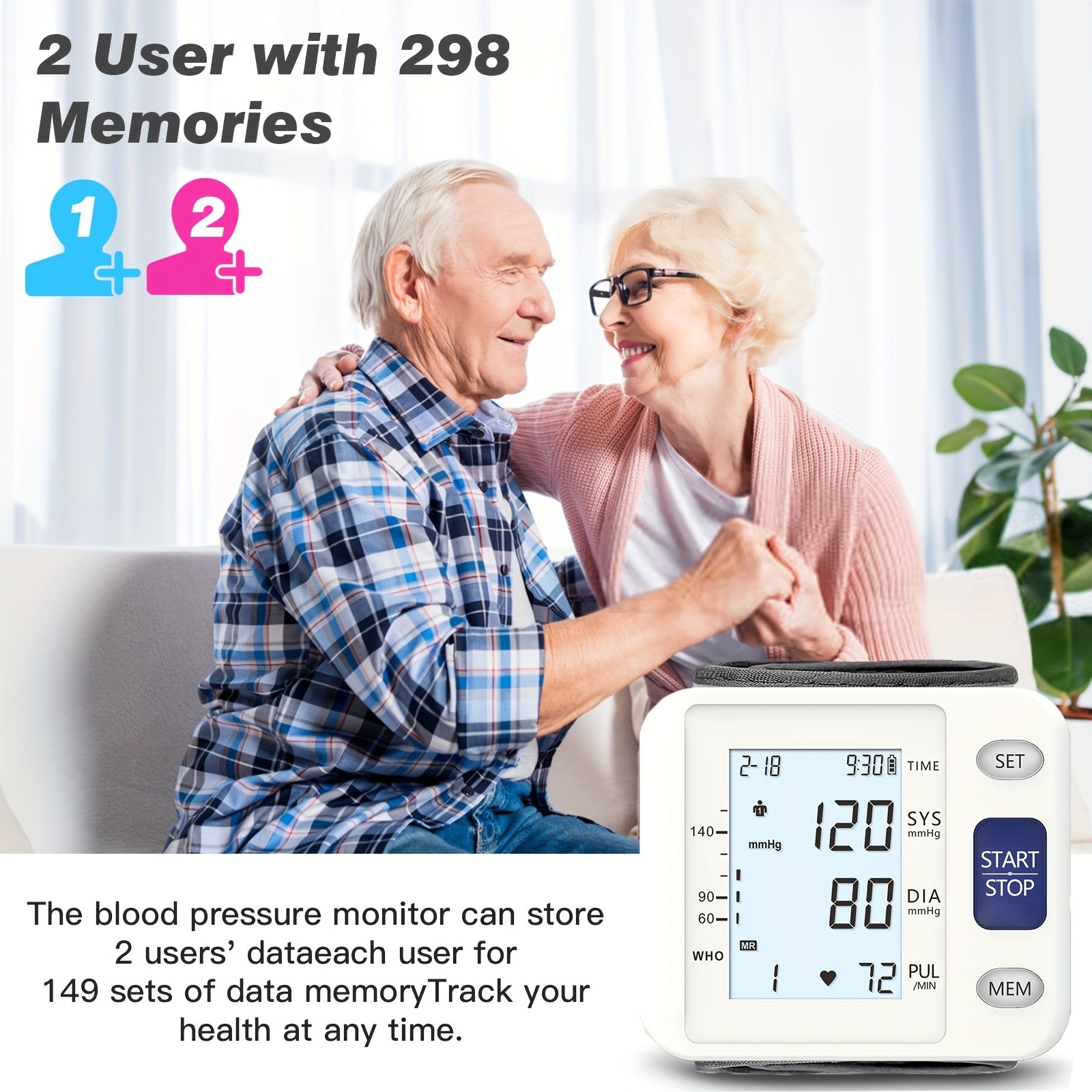 PANACARE Fully Automatic Wrist Blood Pressure Monitor With LCD Display Adjustable Cuff, Pulse Rate Detection And Irregular Heartbeat Alarm Battery Powered/USB Powered, Blood Pressure Measurement | Comprehensive Display